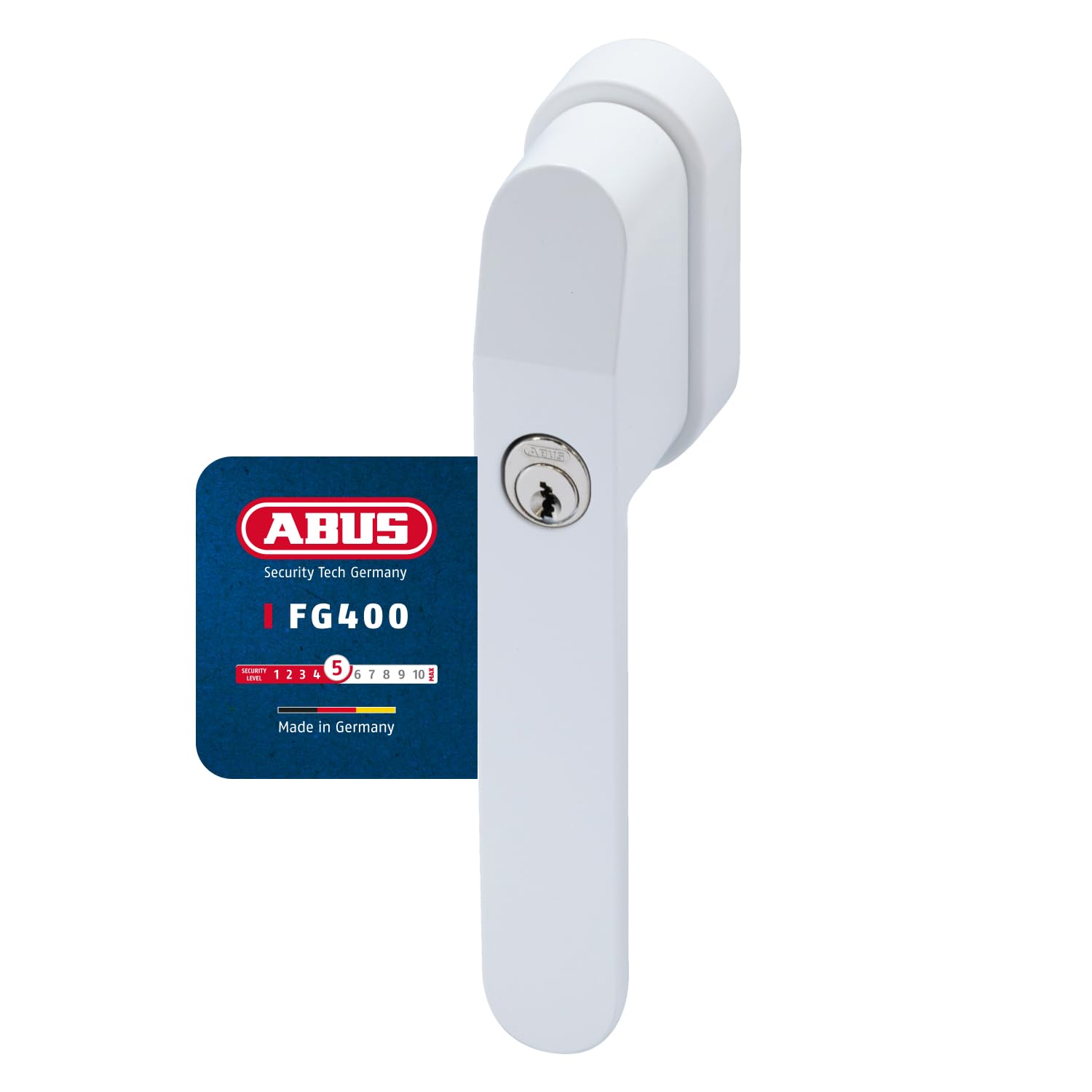 Abus White Fg400 Lockable Window Handle - With Push Cylinder And Key - Child Lock And Burglary Protection - Universal Fit - Keyed Alike Al0125 - Security Level 5