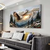ZESTRILIA Bald Eagle Canvas Wall Art for Living Room Office Mountain Forest Wildlife Landscape Artwork Living Room Family Room Bedroom Décor (40x20 Inches)