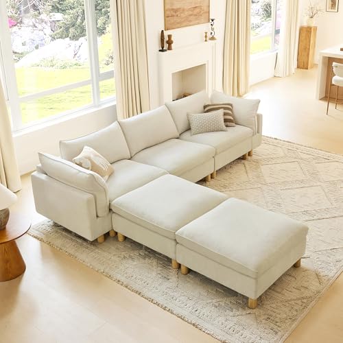 CHITA 127" Large Sectional Sofa, Modular Cloud Couch, 5 Seater, Cream