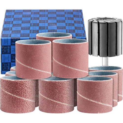 PFERD TOOLS Assortiment de manchons abrasifs, 13 pièces | corindon Ø 30x30 mm A40, 60, 80, 150 avec support à Ø de tige 6 mm | 42298004 – pour applications universelles