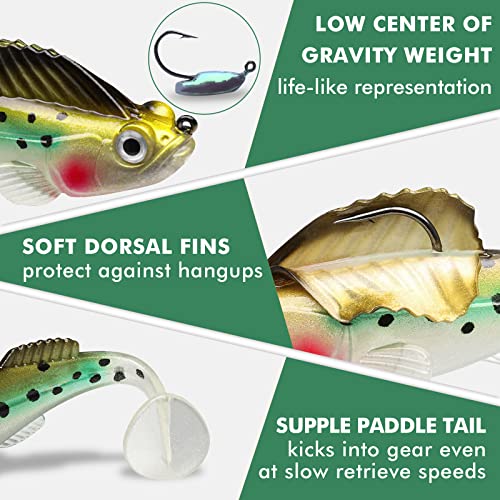 Gotour Pre-Rigged Jig Head Fishing Lures, Soft Jointed Swimbaits For Bass Fishing, Great Weedless Bass Lures, Tadpole Lure With Spinner, Walleye Shad Baits, Fishing Jigs For Freshwater And Saltwater #TOP2