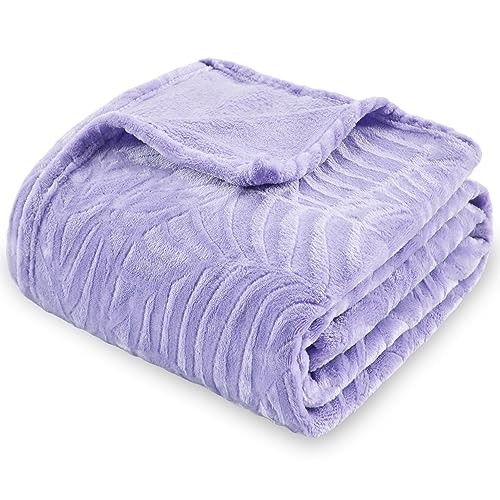 SOCHOW Super Soft Flannel Fleece Throw Blanket, Lightweight Cozy Warm Leaves Textured Plush Blanket for Bed Couch Sofa, 127cm x 150cm, Lilac