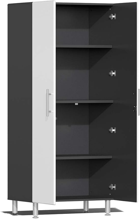 Ulti-MATE UG22082W 8-Piece Garage Cabinet Kit with Bamboo Worktop in Starfire White Metallic