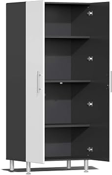 Ulti-MATE UG22082W 8-Piece Garage Cabinet Kit with Bamboo Worktop in Starfire White Metallic