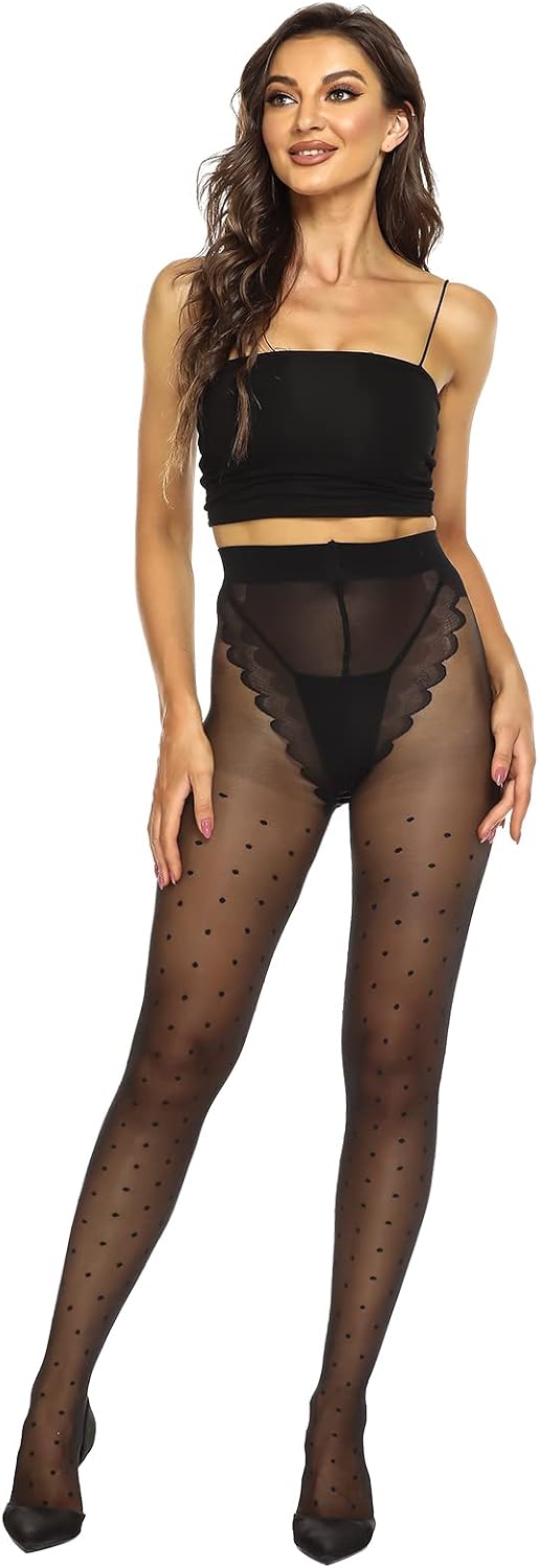 Yilanmy Patterned Tights for Women Polka Dot Leopard Sheer Black Tights High Waist Pantyhose