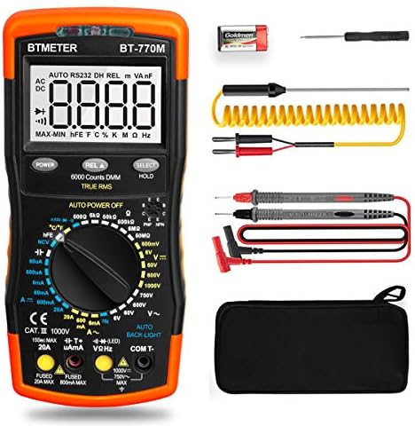 Digital Multimeter TRMS 6000 Count, BTMETER BT-770M Auto/Manual Ranging DMM Electrical Meter Tester for AC/DC Amp, AC/DC Volt, Ohm Capacitance Frequency Continuity Temperature NCV, Auto Backlight