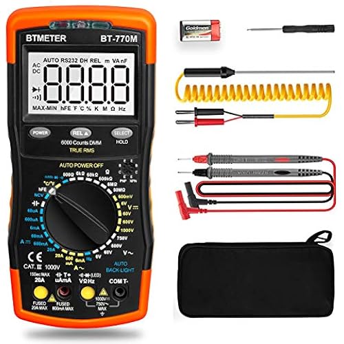 Digital Multimeter TRMS 6000 Count, BTMETER BT-770M Auto/Manual Ranging DMM Electrical Meter Tester for AC/DC Amp, AC/DC Volt, Ohm Capacitance Frequency Continuity Temperature NCV, Auto Backlight
