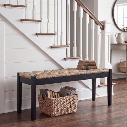 46-Inch Acacia Wood Entryway Bench with Woven Seagrass Seat