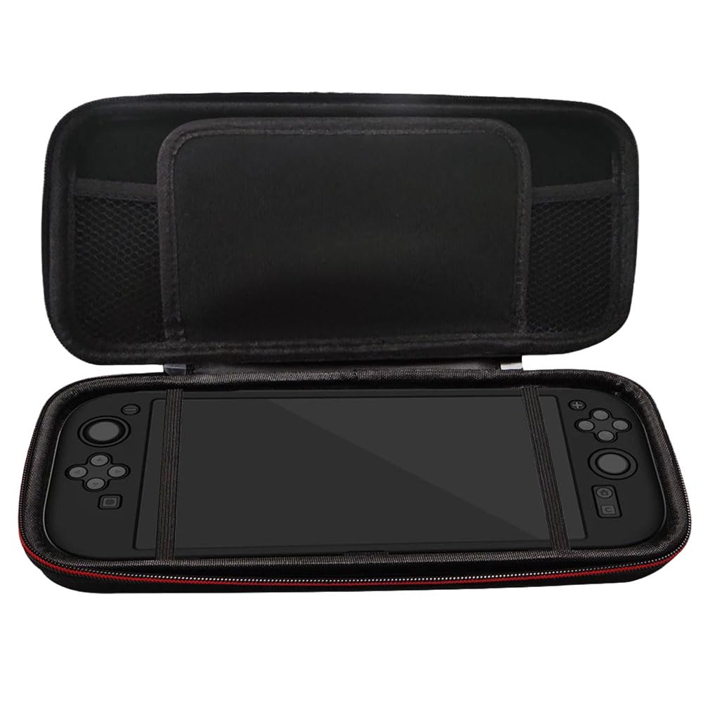 HTU Switch 2 Borsa da viaggio portatile con maniglia, custodia protettiva, set di pellicole temperate per schermo (tutto nero abbinato sui
