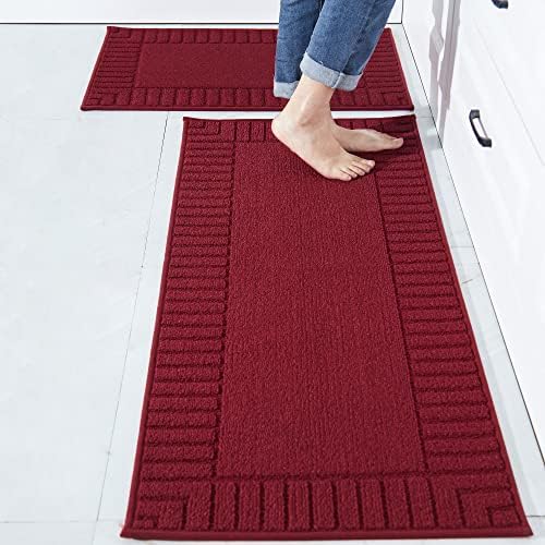 BEQHAUSE Kitchen Rugs Washable Kitchen Mats Floor Non-Slip Kitchen Mats Absorbent Kitchen Runner with TPR Non Skid Backing,Set of 2, 60X89cm+60X152cm, Blue
