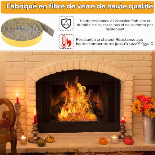 Joint Insert Cheminée 3mm x 10mm x 3m Joint de Cheminée Autocollant Joints Tressé Auto-adhésive Joint Fibre Verre Plat pour Cheminée, Poêle, Tube Poele, Porte de Four (3mm x 10mm x 3m) – vue 3