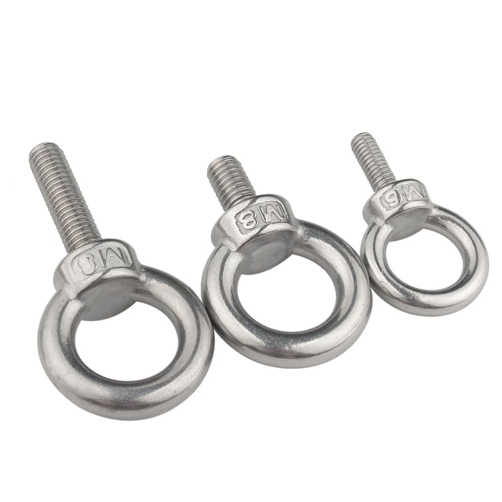 Eye Bolts,Lifting Eye Bolt, Eye Bolt 304 Stainless Steel M3 M4 M5 M6 M8 M10 Marine Lifting Eye Screws Ring Loop Hole for Cable Rope Eyebolt (Color : M8 3pcs)
