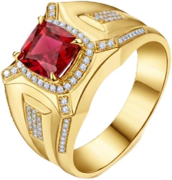 Garnet Ring for Men - Sterling Silver, Solid 10/14/18K Gold, Custom Gemstone Ruby Ring for Uncle, Dad, Papa