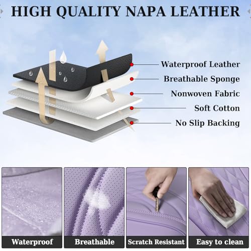 Image of Coverado Car Seat Covers Full Set, 5 Seats Front Seat Cover and Back Seat Covers for Cars, Automotive Seat Covers Leather Waterproof Seat Covers, Purple Car Seat Protectors Universal for Cars