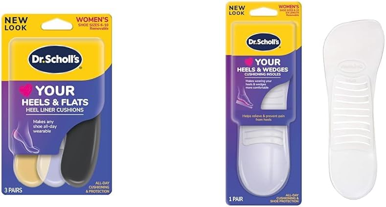 Dr. Scholl's Heel Liners & Insoles Bundle for Heels, Wedges - 3 Pair Heel Cushions, 1 Pair 3/4 Length Arch Support Inserts