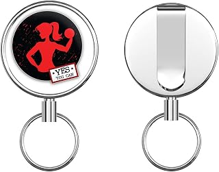 Yes You Can Woman Fitness Sport Label Round ID Badge Key Card Tag Holder Badge Retractable Metal Reel Badge and Key Holder with Belt Clip