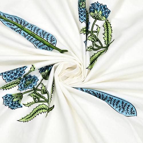 Image of BLOCKS OF INDIA Hand Block Printed Cotton Daylight Curtains with Eyelets | Blue Green Paisley, Door- 7 Feet (Pack of 2)