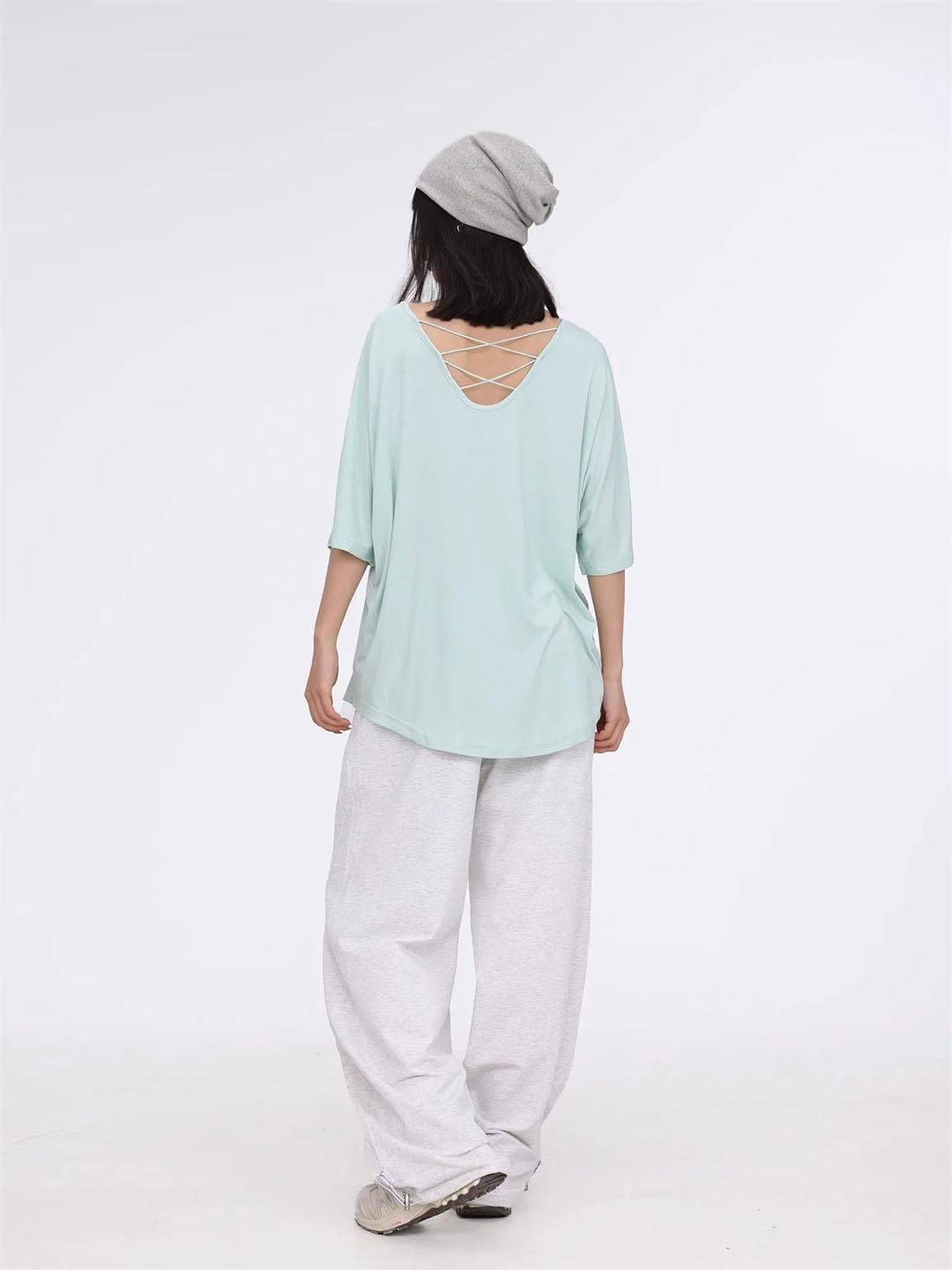 Women's Hip Hop Sports Pants Elastic Waist Loose Fit Full Length Spliced Jazz Dance Casual Trousers