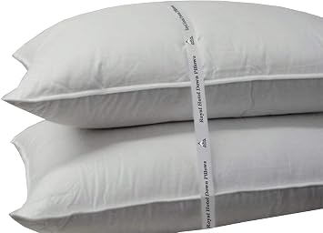 Royal Hotel Medium-Firm Down Pillow - 500 Thread Count Cotton Shell, Down Pillow Medium Support, Standard/Queen Size, Medium Firm, Set of 2