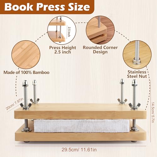 HEJIN Book Binding Kits, Book Press with Plastic Bone Folder, Waxed Thread, Book Binding Materials for Beginners Bookbinding Supplies, 11.6 x 7.8 Inches - Thumbnail 4