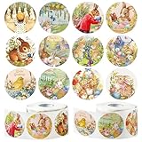 BkeeCten 1000pcs Vintage Victorian-Style Easter Bunny Sticker Rolls, 16 Designs Retro Cute Buuny Peeps Self-Adhesive Sticker Decals Novelty Victorian Buuny Sticker for Easter Party Favor Supplies