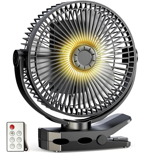 GOBRILLFUN Ventilateur à pince avec batterie 12 000 mAh et télécommande, rechargeable par USB, 3...