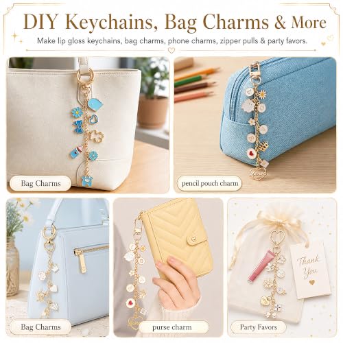 431PCS Lip Gloss Keychain Making Kit, Aesthetic DIY Bag Charm Kit with 136 Charms, Chains & Jewelry Tools, Make Bag & Purse Charms, Party Favors & Gifts, Small Business Supplies (431PCS GOLD-WHITE) - Image 5