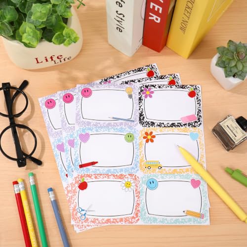 Image of Whaline 144Pcs Composition Name Tag Stickers for Classroom Back to School Name Labels 3.5 x 2.6 Inch Colorful Composition Desk Name Tags Pencil Nameplates for Preschool Elementary School