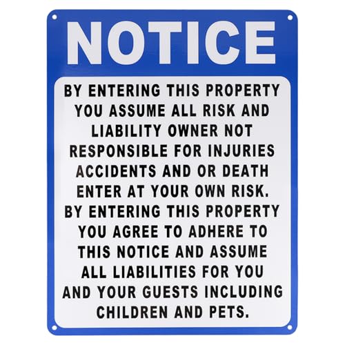 Fukaisu Notice Not Responsible for Accidents or Injuries Cartel, 22,8x30cm Aluminio Enter at Your Own Risk Señal Advertencia para Propiedad Bienes Raíces Oficina Garaje Patio Pared Cerca Puerta