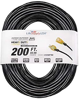 LifeSupplyUSA 12/3 200ft SJTW 15 Amp 125 Volt 1875 Watt 3 Prong Lighted