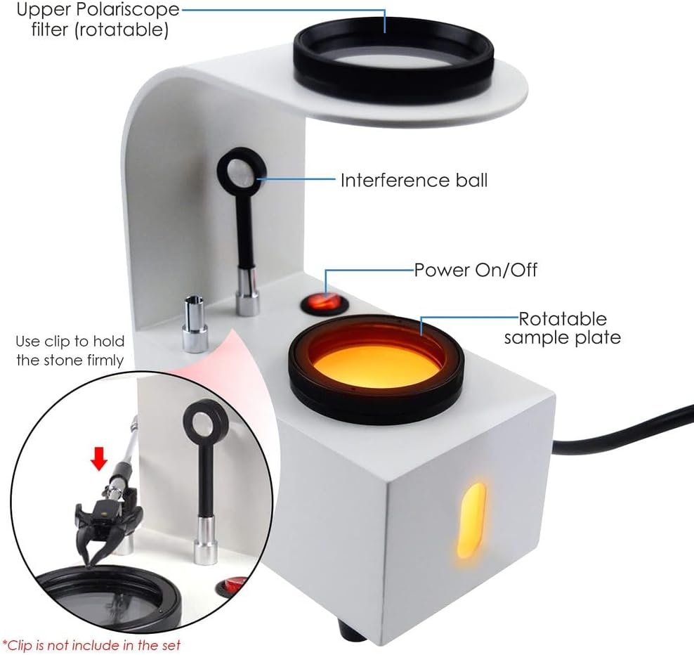 Desktop Polariscope LED Light with Rotatable Glass Filters | Jewelry Polarizer Tester and Gemstone Identification Tool for Moissanite Diamond Amethyst and Other Gems Bench Use