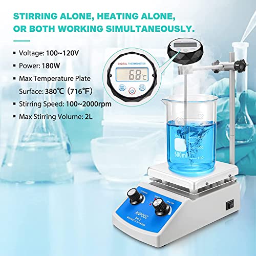 image for ANPOOZ Magnetic Stirrer Hot Plate w/Thermometer, 100-2000RPM Hot Plate