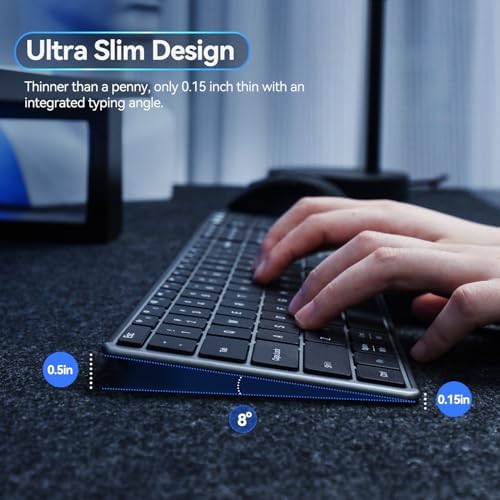 AUSDOM 2.4G Wireless Bluetooth Keyboard Full Size, Quiet Slim Multi-Device Rechargeable Cordless QWERTY Keyboard with Number Pad, Low Profile Silent Flat Universal Keyboards for Computer/Mac/Windows - 3