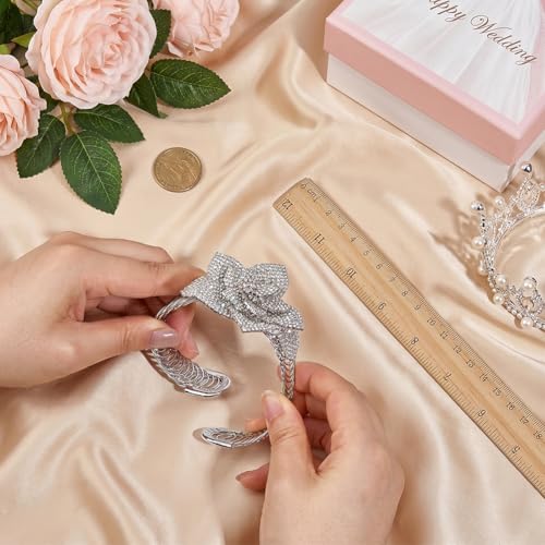 MAYJOYDIY Flower Rhinestone Bracelet Alloy Rhinestone Adjustable Bangles Elegant Sparkly Crystal Cuff Bangle Jewelry for Women Party Wedding Dating, Platinum by MAYJOYDIY - Used condition - Image 3