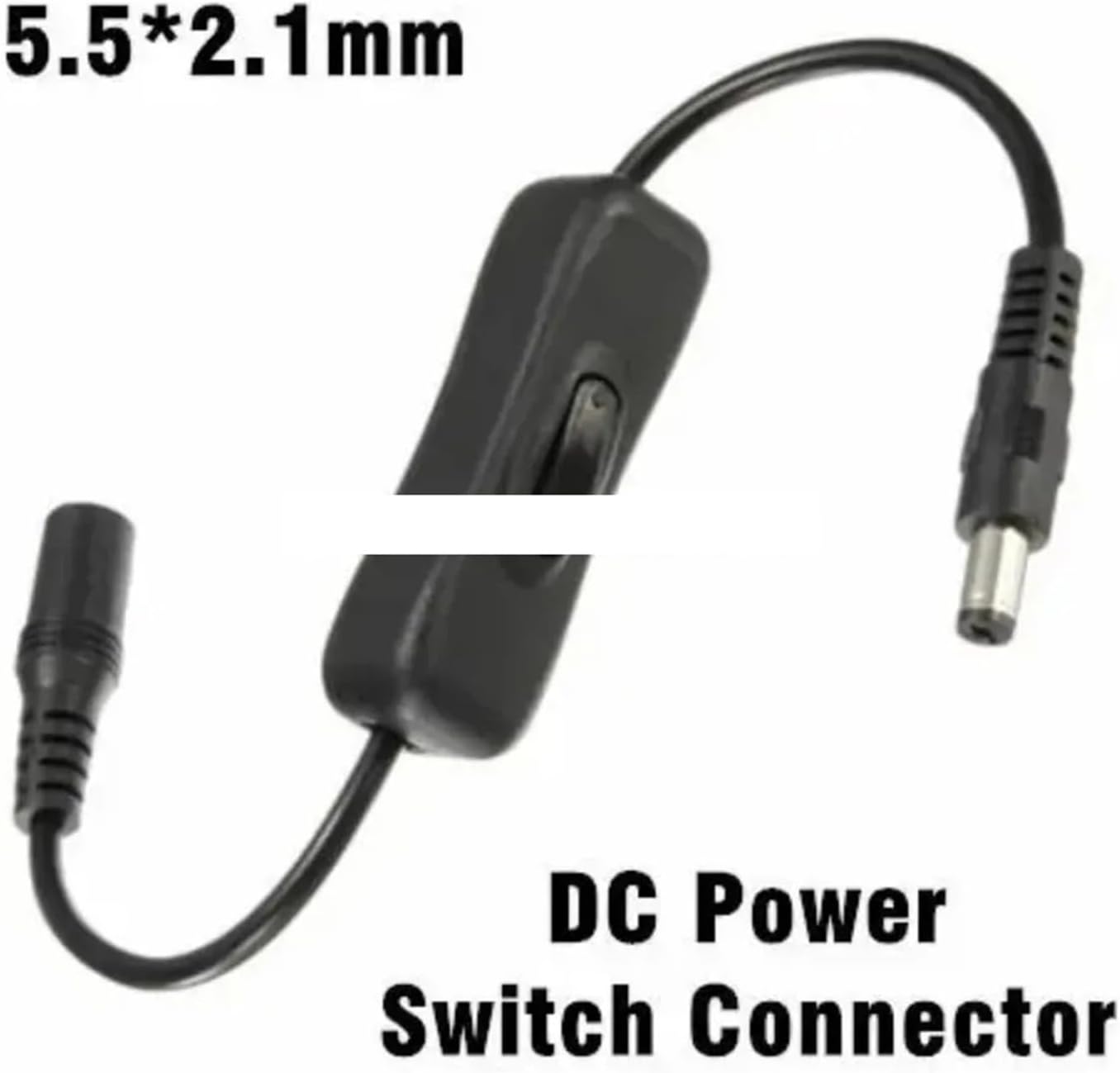 5pcs 30cm LED Strip Switch Connector Cable with 2.1x5.5mm DC Connector White Black Color for Power Supply on/Off Control (Black)