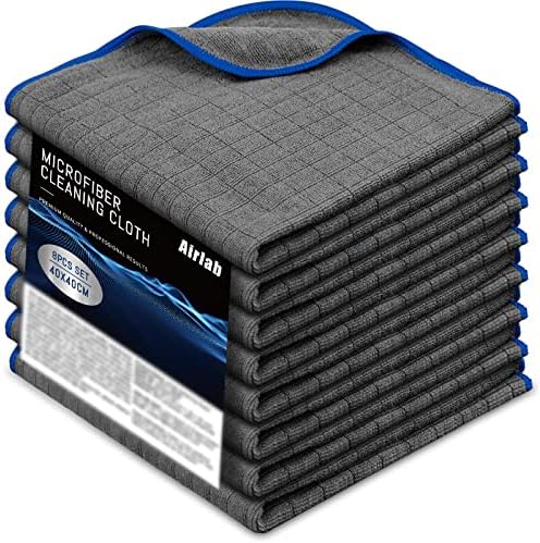 Airlab Microfiber Towels for Cars Wash & Drying Auto Detailing, Highly Absorbent, Lint-Free, Streak-Free, All-Purpose Cleaning Cloths for Household, 16" x 16", Pack of 8, Grey