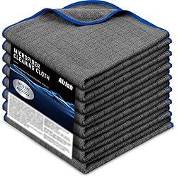 Airlab Glass Polishing Streak Free Miracle Cleaning Cloth, Grey-Navy Blue | Lint Free Microfiber Cleaning Rags for Glasses Kitchen Dish Mirrors Easy Clean, 16 x 16 Inches, Pack of 8