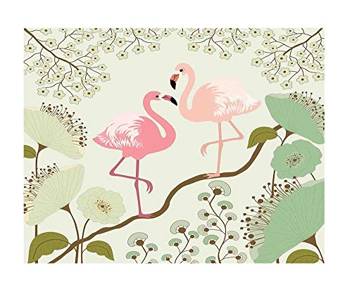 Bbing Color 100X100 Inches Wall Mural,Blossoming Floral Background With Pair Of Flamingos On Tree Branch Peel And Stick Self-Adhesive Wallpaper Removable Large Wall Sticker Wall Decor For Home Office #TOP2