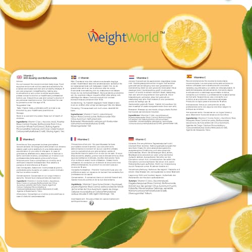 Vitamin C Tabletten von WeightWorld 1000mg, 180 vegane Tabletten