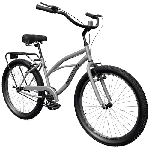 Betterland Beach Cruiser Bike, 26 inch Commuter Bicycle for Adult Men and Women, Comfortable City Bikes with Rear Rack or Basket, Grey