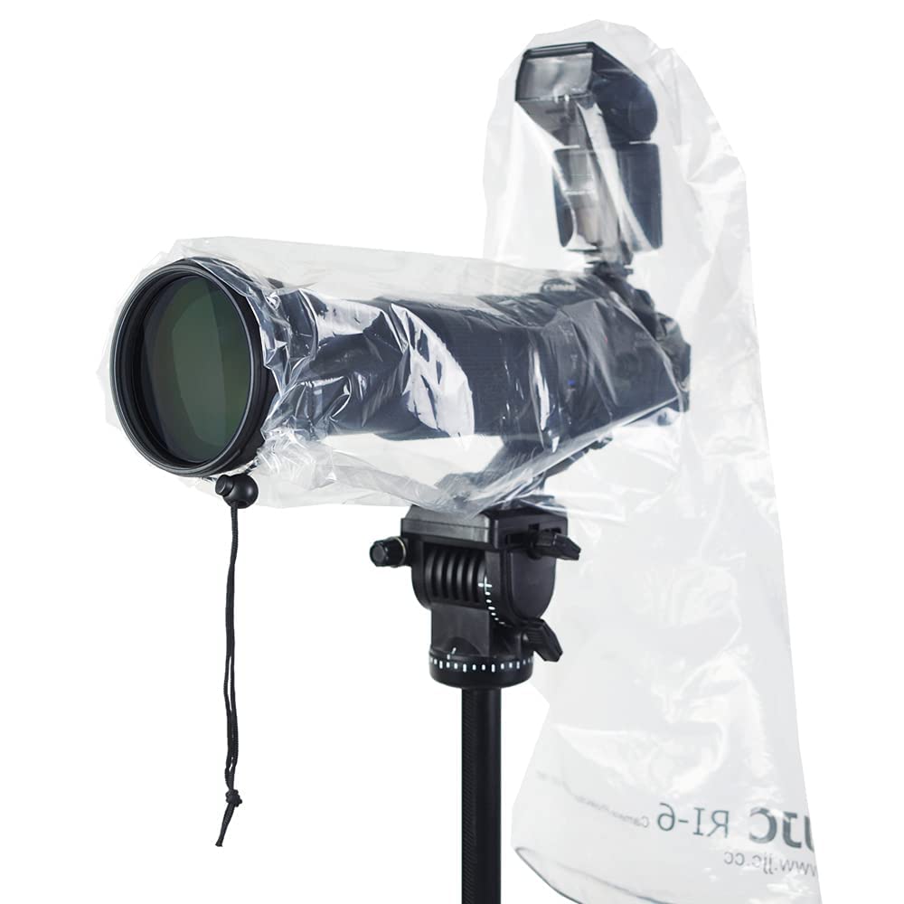 JJC Housse de Pluie étanche pour Appareil Photo Canon Nikon Sony DSLR avec Objectif jusqu'à 18" de Long 7" de Large, Protecteur de Manteau de Pluie pour Flash Externe de Chaussure Chaude (2 pièces)