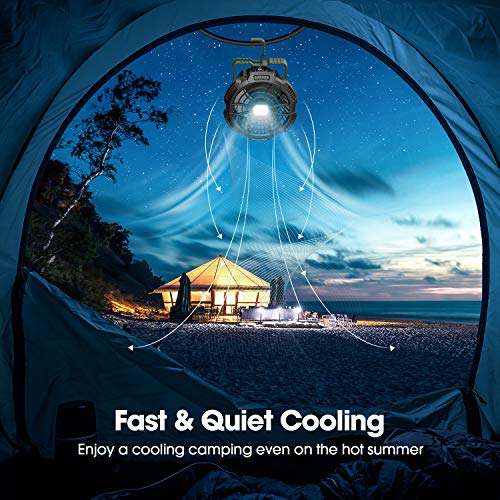 Camping Fan With Led Lantern, 7800Mah Rechargeable Portable Tent Fan With Remote Control, Power Bank, 180°Head Rotation, Perfect Quiet Battery Operated Usb Fan For Picnic, Barbecue, Fishing (Black) #TOP6