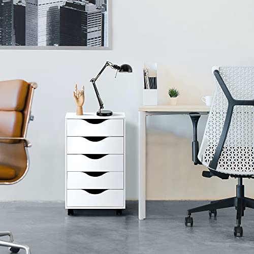 Edgewood 5 Drawer Filing Cabinet Storage File Wood Organizer Dresser Chest, 16"D X 16"W X 26"H, White #TOP7