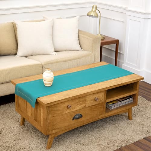 Solino Home Linen Table Runner 14x60 in Teal Hemstitch