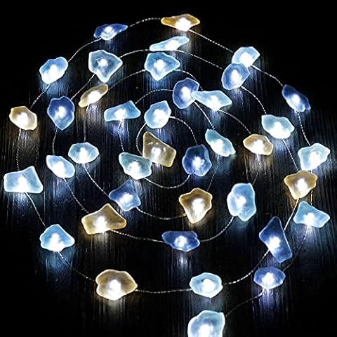 Crystal Club Sea Glass String Lights,10ft 40 LEDs Beach Decorative Fairy Lights Battery Operated LED with Remote, Nautical Theme USB Plug-in Indoor Light for Holiday, Home Bedroom Décor Cover