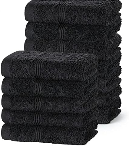 DARWEN STAR - 100% Cotton 12 pcs Face Cloth, Highly Absorbent & Soft, 500 GSM Egyptian Flannel towels, 30 x 30 Cm, Bathroom- Kitchen - GYM Multipurpose Cotton Towels (Black)