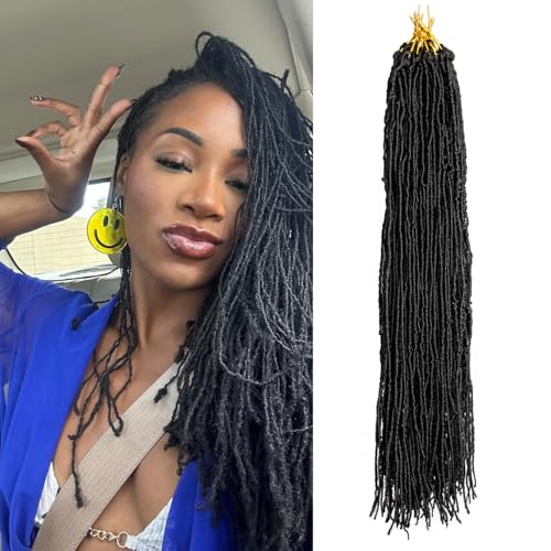 8 Pack Pre-Looped Micro Locs Super Lightweight Mini Fuax Locs Crochet Hair Sisterlocks Synthetic braids Dreadlock Extensions (1B, 18 Inch)