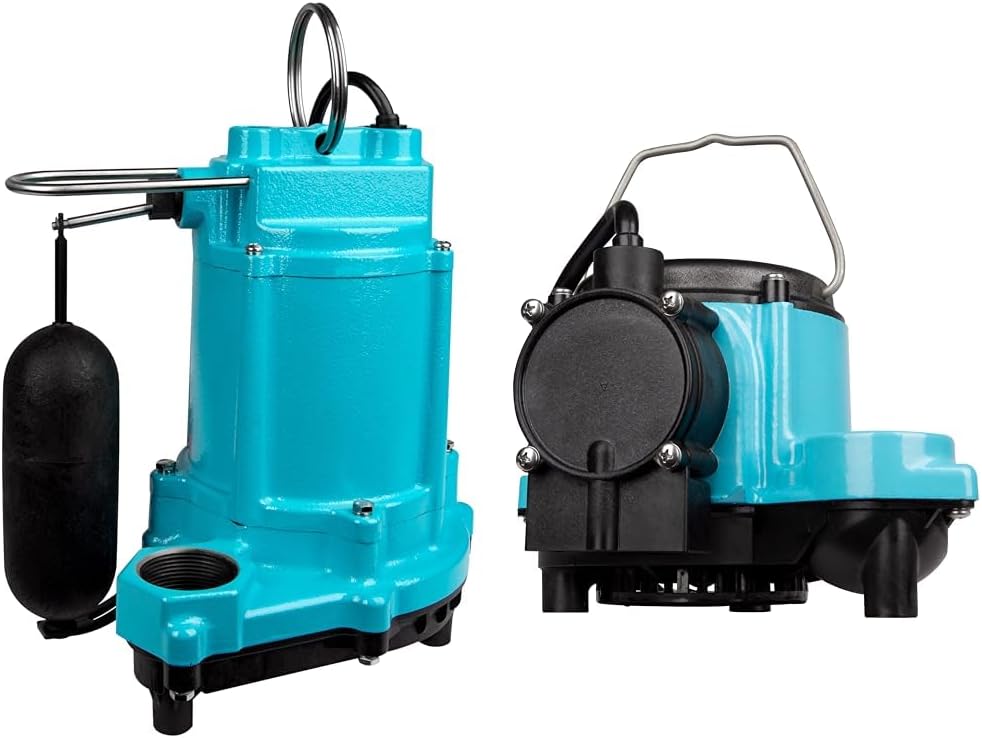 Little Giant 115V 1/3HP Cast Iron Submersible Sump Pumps, 3180 & 2760 GPH, with Float Switch & Diaphragm Switch