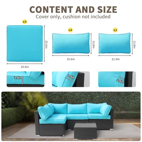 10Pcs Outdoor Cushions Cover 25x25Inches Patio Furniture Sofa Covers Replacement Waterproof with Zipper Suitable for 4-Seater Wicker Rattan Conversation Set Sofa Chair, Cover Only by FURNAWAY - Used condition - Image 2