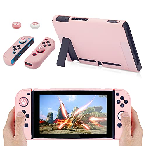 Brhe Protector Case For Nintendo Switch Cover Case With Glass Screen Protector, Anti-Scratch Shock-Absorption Grip Cover-Pink #TOP7